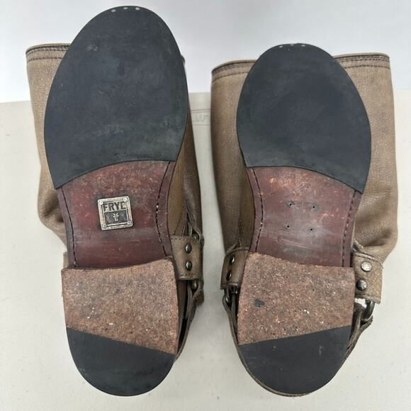 Frye Maxine Trapunto Harness Boots Womens 7.5 B Taupe Leather Cowgirl Western - Picture 6 of 9